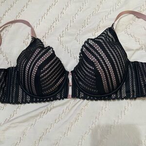 Victoria's Secret Black and Pink Striped Lace Bra